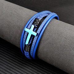 Blue / 18.5cm Men's Leather Bracelet