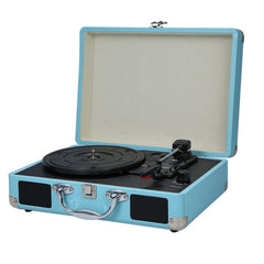 Blue Vintage Portable Phonograph Turntables