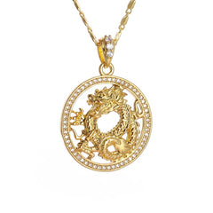 jewelry AL20156-Gold Classic Chinese Style Exquisite Hollow Auspicious Dragon Signet Pendant Necklace for Men Charm Fashion Lucky Amulet Jewelry