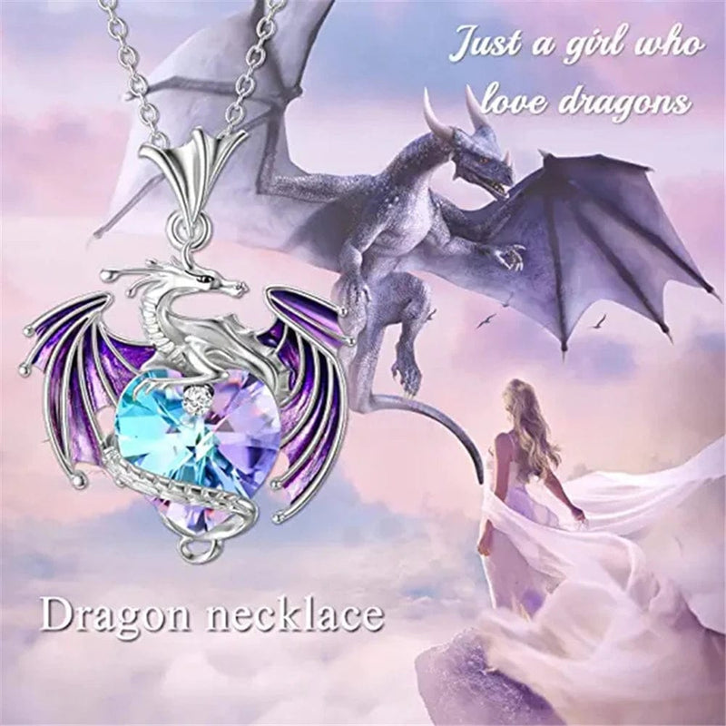 jewelry Luxury Fashion Colorful Crystal Dragon Pendant Necklace for Women Exquisite Blue Purple Dragon Necklace Cute Dragon Jewelry Gift