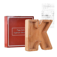 Light Wood K Letter Wooden Piggy Bank