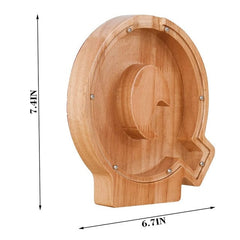 Light Wood Q Letter Wooden Piggy Bank