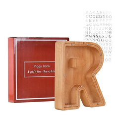 Light Wood R Letter Wooden Piggy Bank