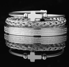 Men's Cross Bracelet Silver Set 1 Cross Spanish Carving Bracelet Set