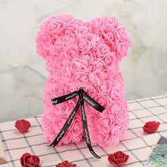 Pink - No Box / 25cm Artificial Flower Rose Bear