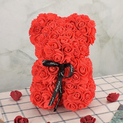 Red - No Box / 25cm Artificial Flower Rose Bear