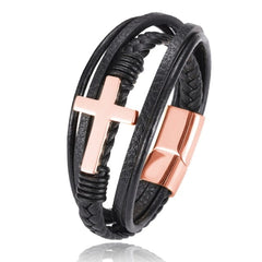 Rose Gold / 18.5cm Men's Leather Bracelet