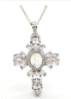 Silver 2 Crystal Cross Necklace