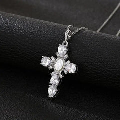 Silver Crystal Cross Necklace